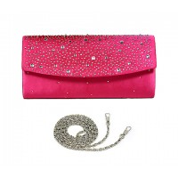 Evening Bag - Satin w/ Jeweled Flap - Fuchsia - BG-100277FU